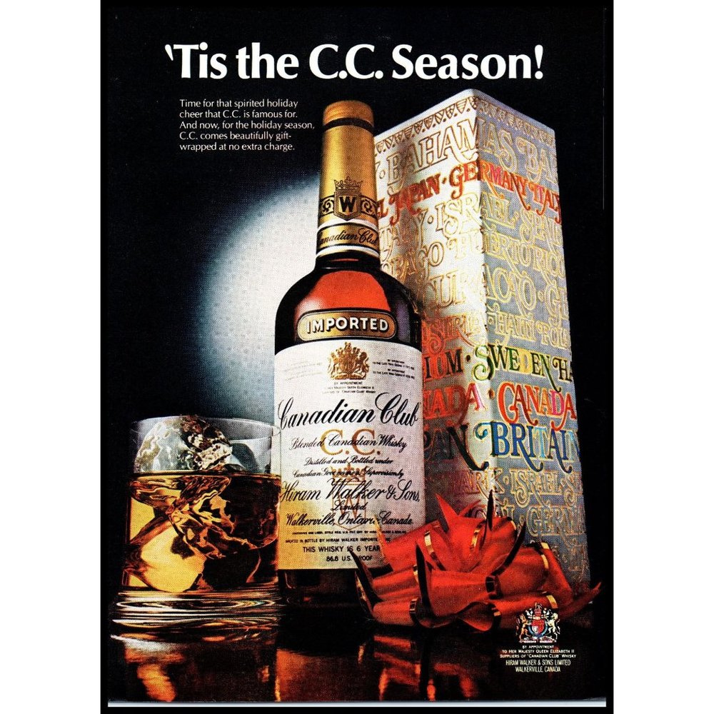 1976 Canadian Club Whisky Whiskey Vintage Print Ad Christmas Box Bow Wall Art